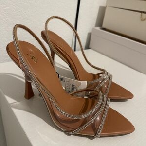 Zara Tan and Brown Rhinestone Pointed Toe High Heels